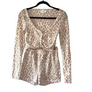 Colsie Leopard Print Button-Front Long Sleeve Crop Top & Shorts Lounge Set XS